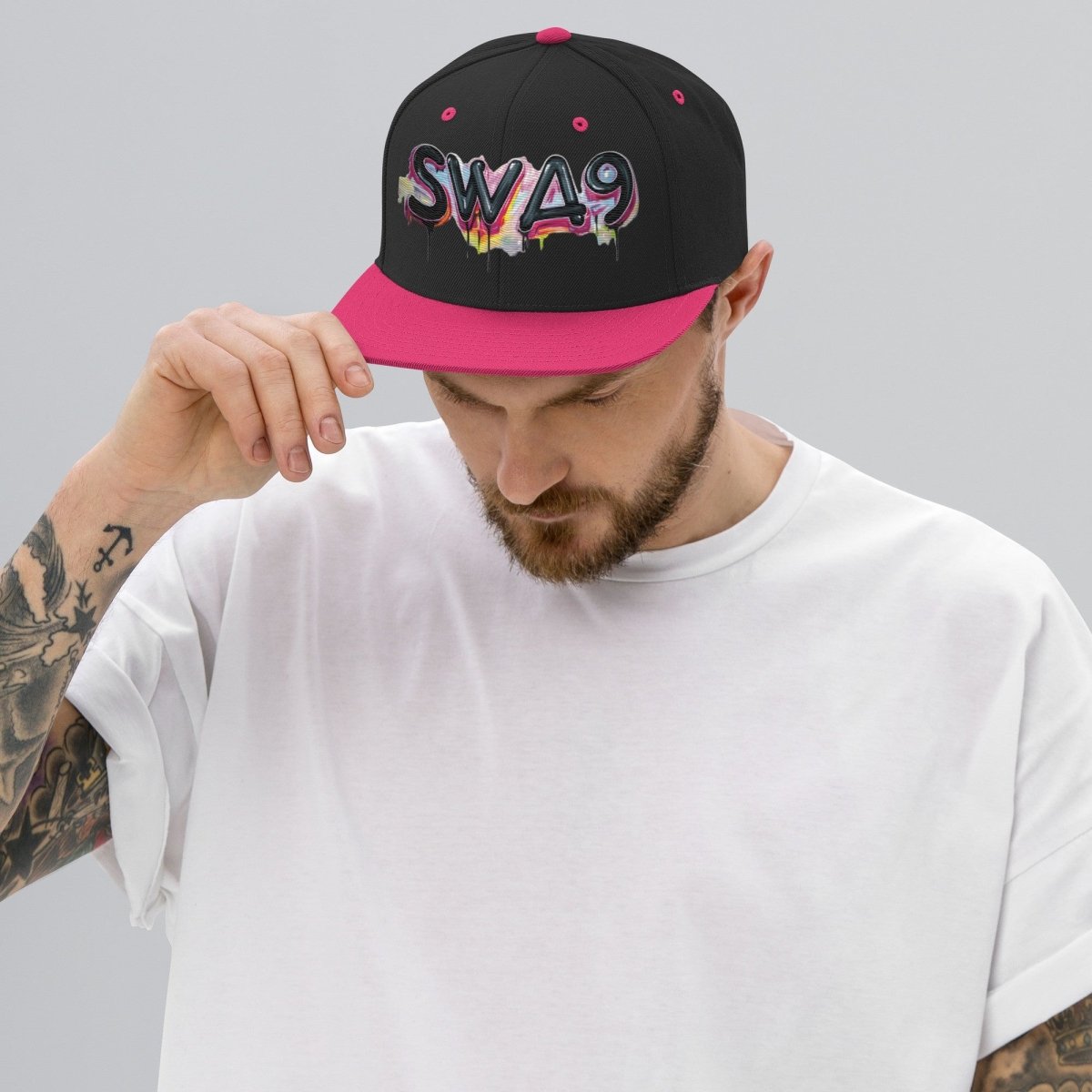 SWA9 Snapbacks feature elegant custom designs. Perfect for snapback hats for men, baseball caps for men, baseball caps for women, and custom baseball caps enthusiasts. Ideal for those who love flat brimmed hats and mens flat brim hats.