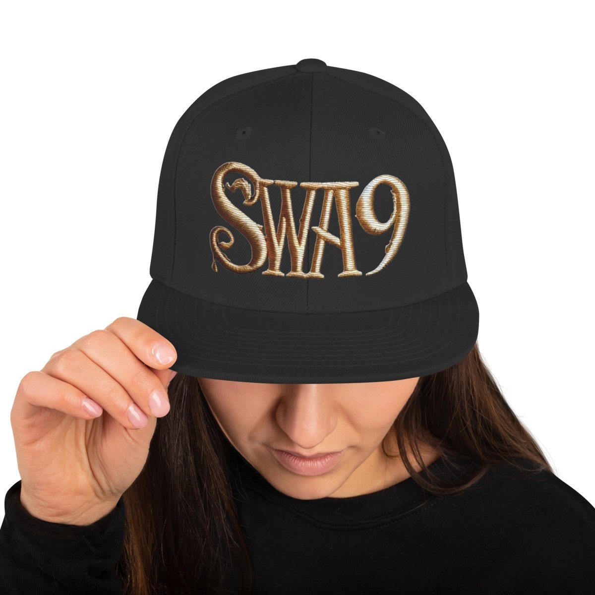 Limited Edition SWA9 Snapback featuring the SWA9 logo in a structured, high-profile design with a flat brim. Perfect for snapback hats for men, baseball caps for men, baseball caps for women, and custom baseball caps enthusiasts. Ideal for those who love flat brimmed hats and mens flat brim hats.