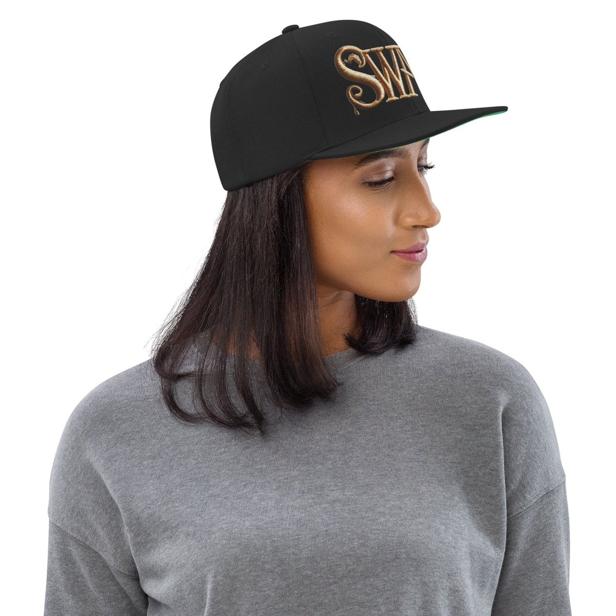 Limited Edition SWA9 Snapback featuring the SWA9 logo in a structured, high-profile design with a flat brim. Perfect for snapback hats for men, baseball caps for men, baseball caps for women, and custom baseball caps enthusiasts. Ideal for those who love flat brimmed hats and mens flat brim hats.