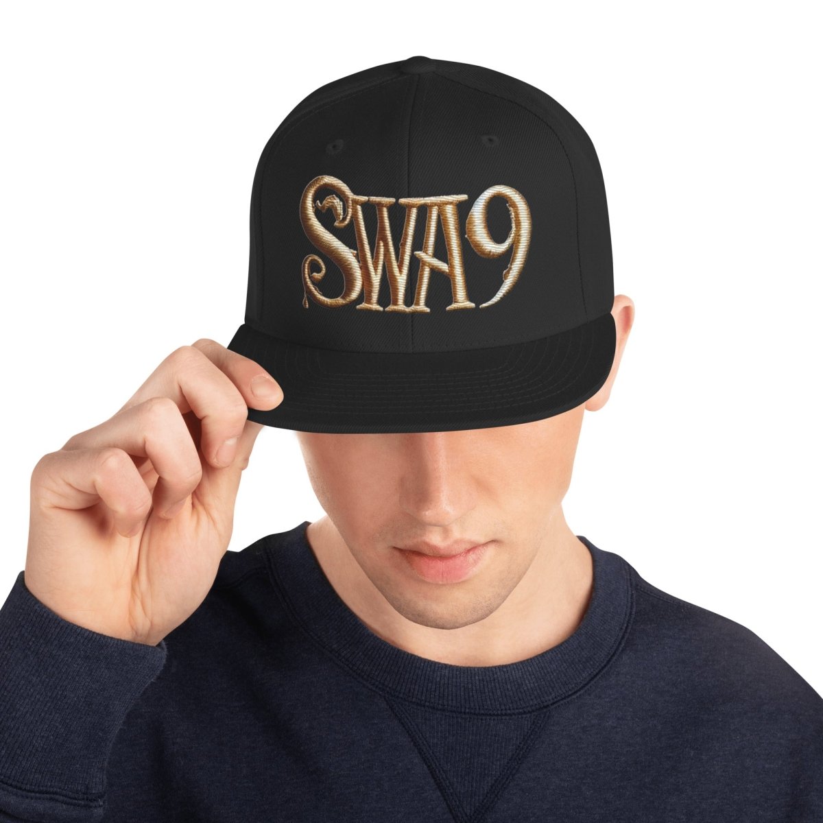 Limited Edition SWA9 Snapback featuring the SWA9 logo in a structured, high-profile design with a flat brim. Perfect for snapback hats for men, baseball caps for men, baseball caps for women, and custom baseball caps enthusiasts. Ideal for those who love flat brimmed hats and mens flat brim hats.