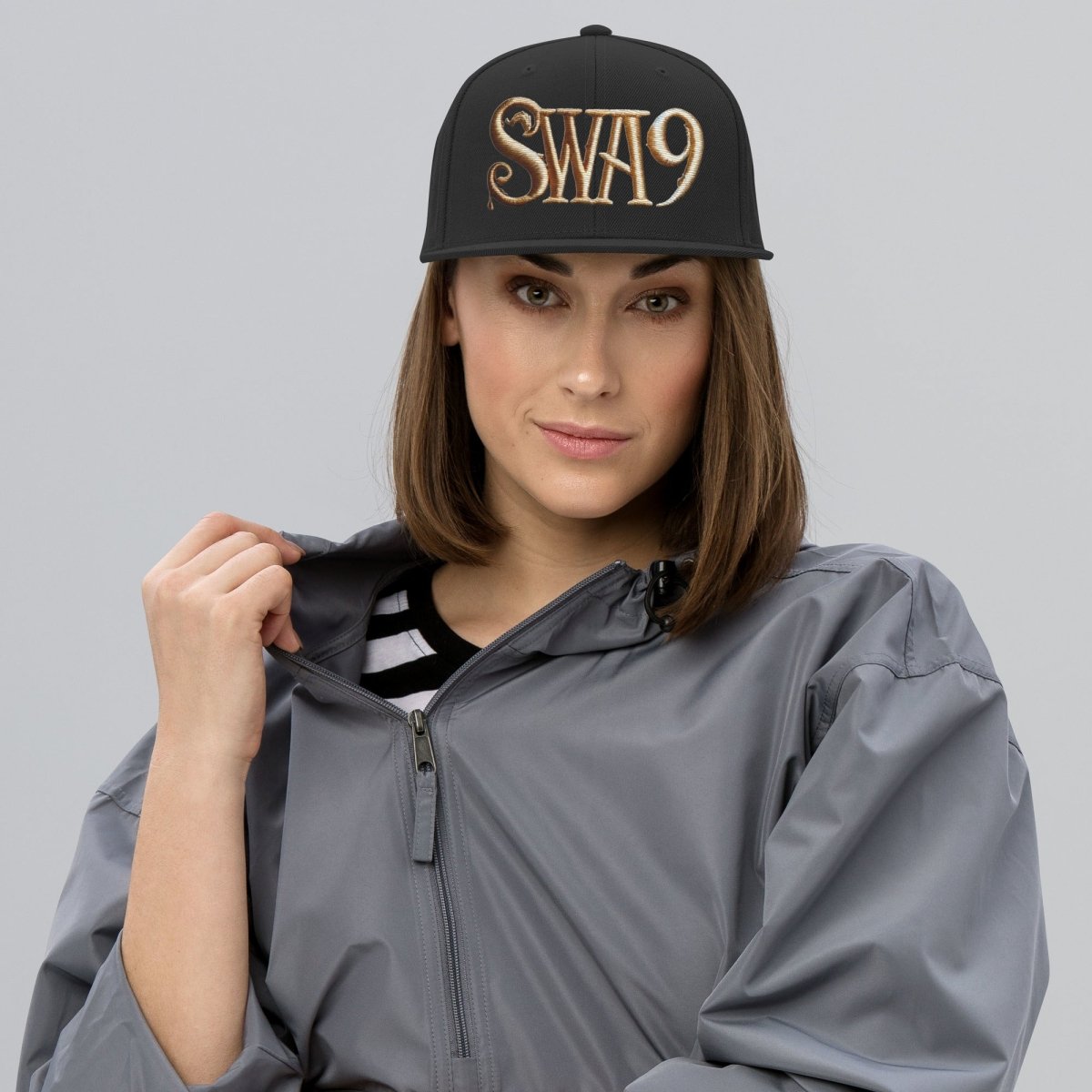 Limited Edition SWA9 Snapback featuring the SWA9 logo in a structured, high-profile design with a flat brim. Perfect for snapback hats for men, baseball caps for men, baseball caps for women, and custom baseball caps enthusiasts. Ideal for those who love flat brimmed hats and mens flat brim hats.