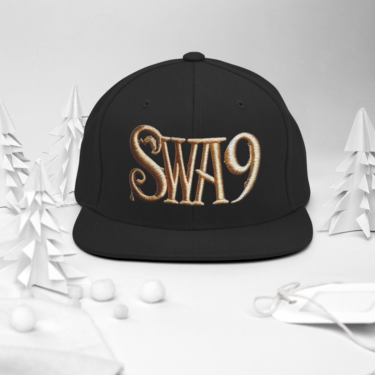 Limited Edition SWA9 Snapback featuring the SWA9 logo in a structured, high-profile design with a flat brim. Perfect for snapback hats for men, baseball caps for men, baseball caps for women, and custom baseball caps enthusiasts. Ideal for those who love flat brimmed hats and mens flat brim hats.