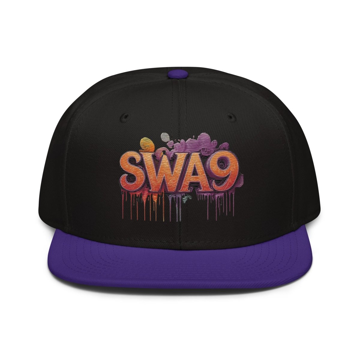  SWA9 Purple Graffiti Snapback Baseball Cap featuring a vibrant graffiti design and the SWA9 logo. This flat brim hat design is perfect for snapback hats for men, baseball caps for men, baseball caps for women, and custom baseball caps enthusiasts. Ideal for those who love flat brimmed hats and mens flat brim hats.