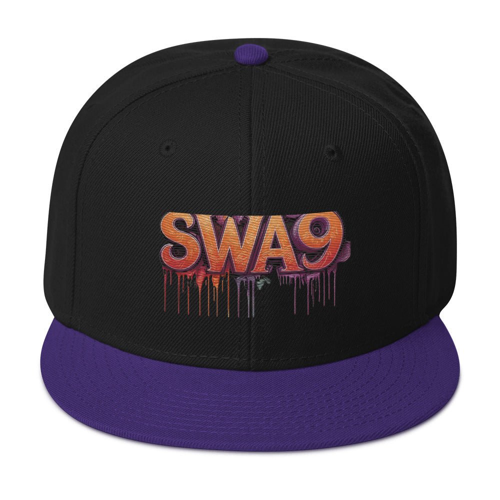  SWA9 Purple Graffiti Snapback Baseball Cap featuring a vibrant graffiti design and the SWA9 logo. This flat brim hat design is perfect for snapback hats for men, baseball caps for men, baseball caps for women, and custom baseball caps enthusiasts. Ideal for those who love flat brimmed hats and mens flat brim hats.