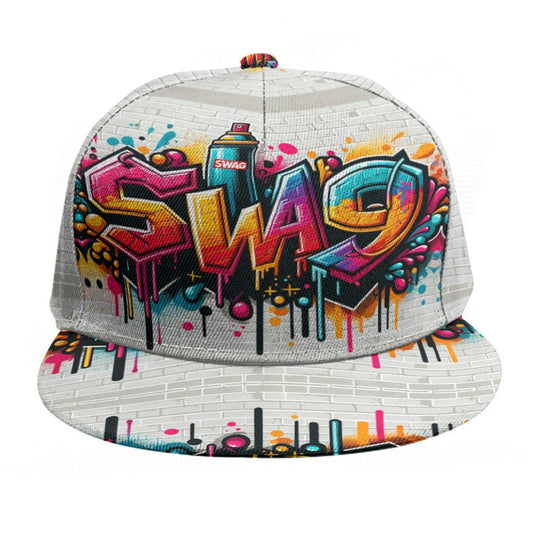 Limited-Edition SWA9 Urban Graffiti Snapback Baseball Cap featuring vibrant graffiti designs, a bold SWA9 logo, and a flat brim, showcasing superior craftsmanship and exclusive style.